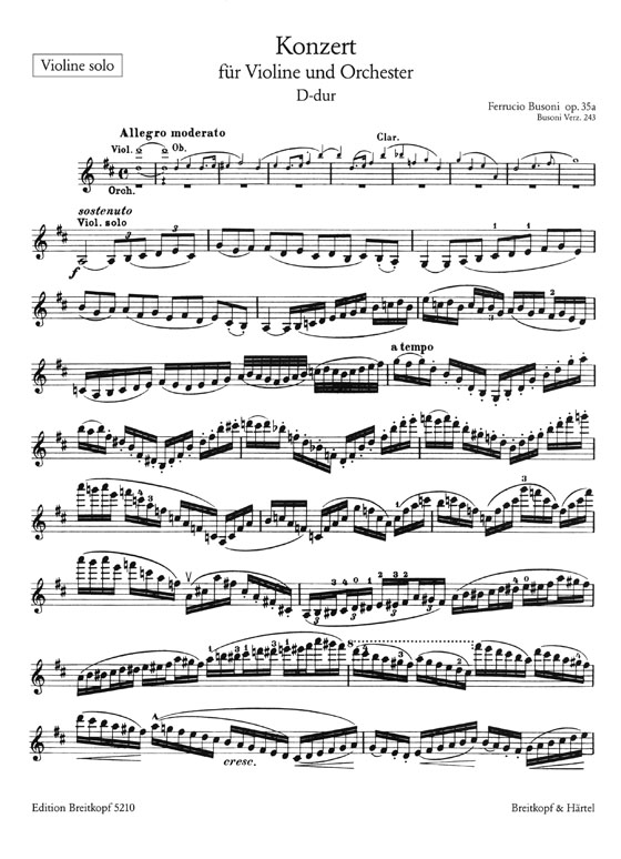 Busoni Konzert für Violine und Orchester D-dur Op. 35a Ausgabe für Violine und Klavier