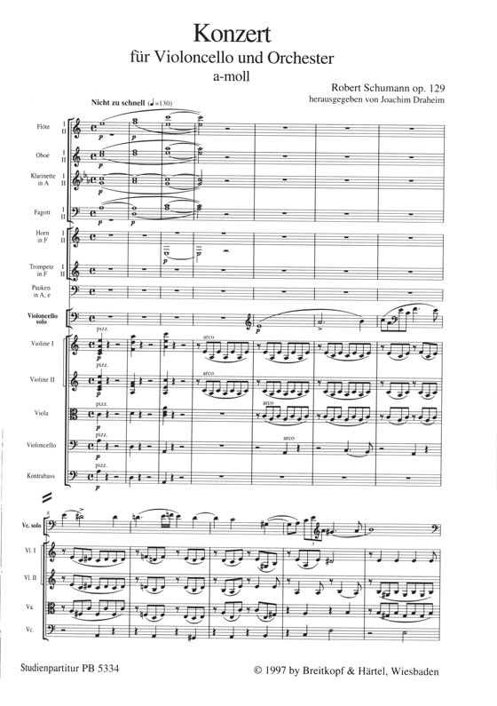 Schumann Konzert für Violoncello und Orchester a-moll Op. 129 Studienpartitur