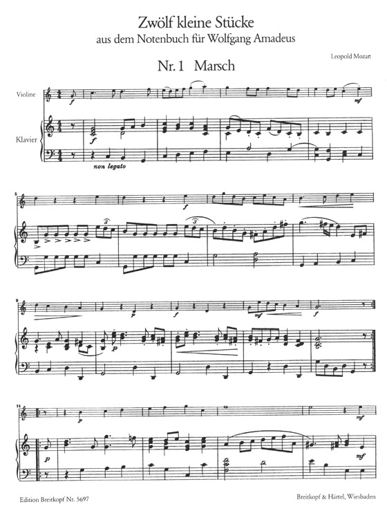Leopold Mozart Zwölf kleine Stücke aus dem Notenbuch für Wolfgang Amadeus
