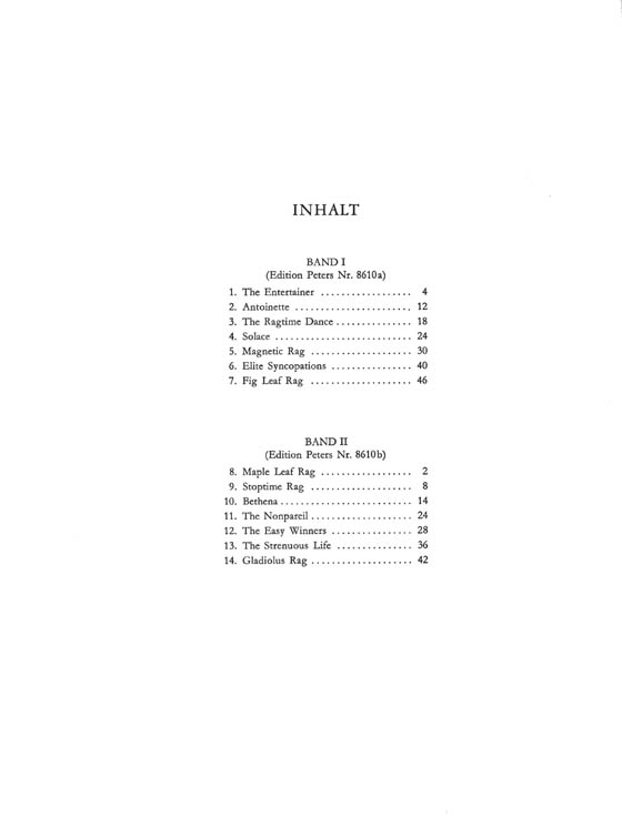 Joplin 14 ausgewählte Ragtimes Band Ⅱ (Nr.8-14) für Klavier zu 4 Händen