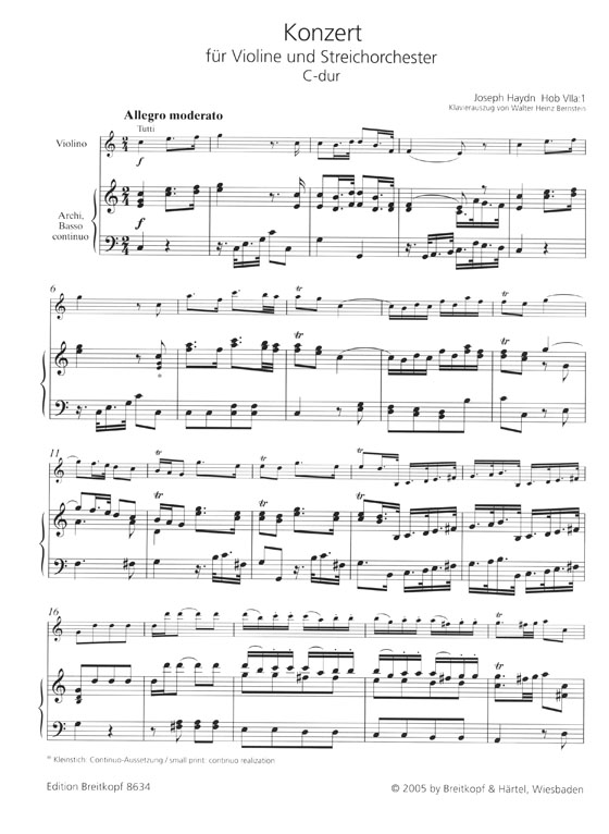 Haydn Konzert für Violine Und Streichorchester C-dur Hob Ⅶa: 1  Ausgabe für Violine und Klavier