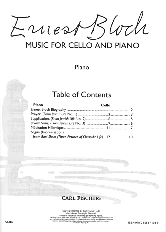 Ernest Bloch: Music For Cello And Piano