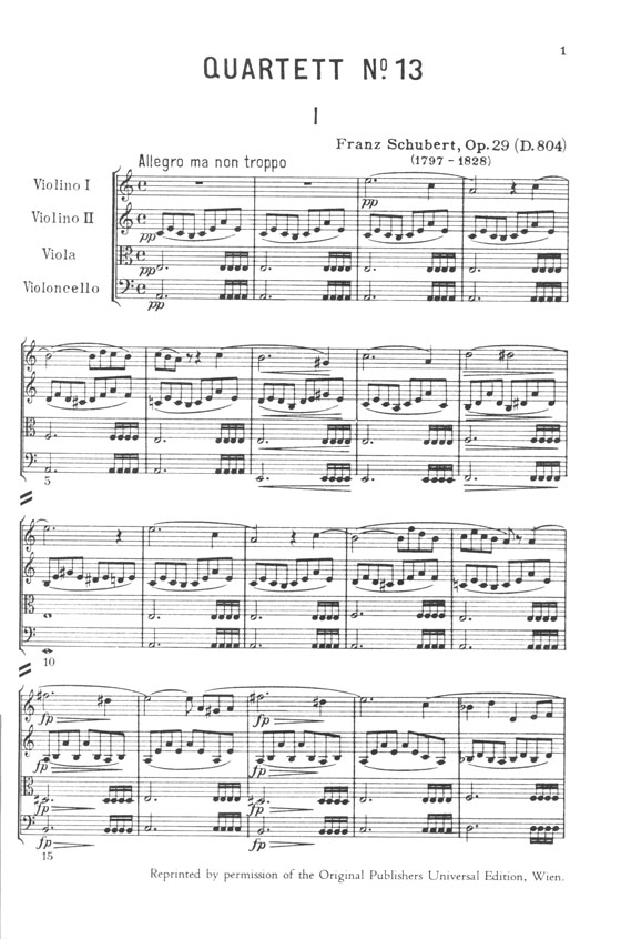 Schubert Streichquartett a moll , Op. 29 (D. 804)／シューベルト 弦楽四重奏曲第十三番 イ短調 作品29「ロザムンデ」