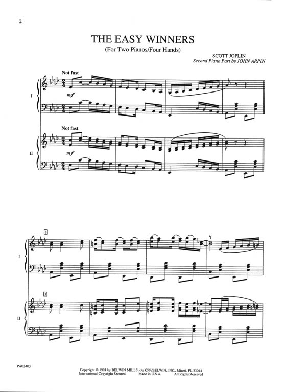Scott Joplin The Easy Winners Piano Duo Ragtime for Two