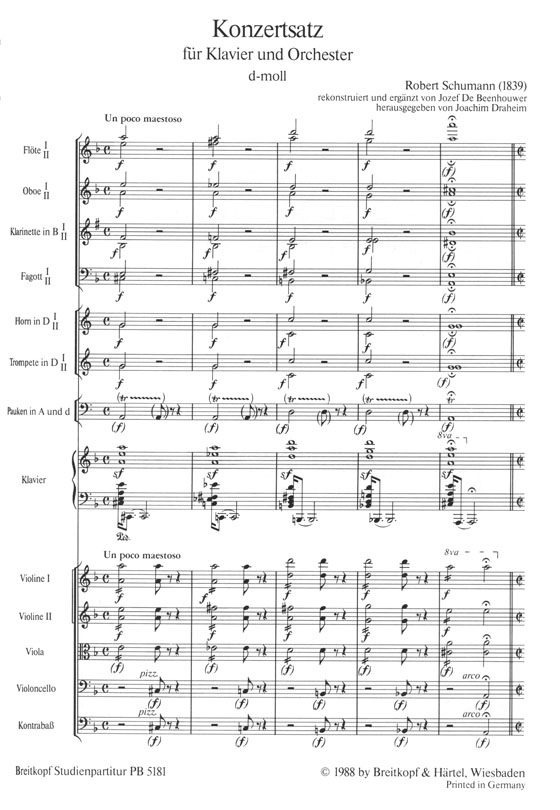 Schumann Konzert für Klavier und Orchester D-Moll Studienpartitur
