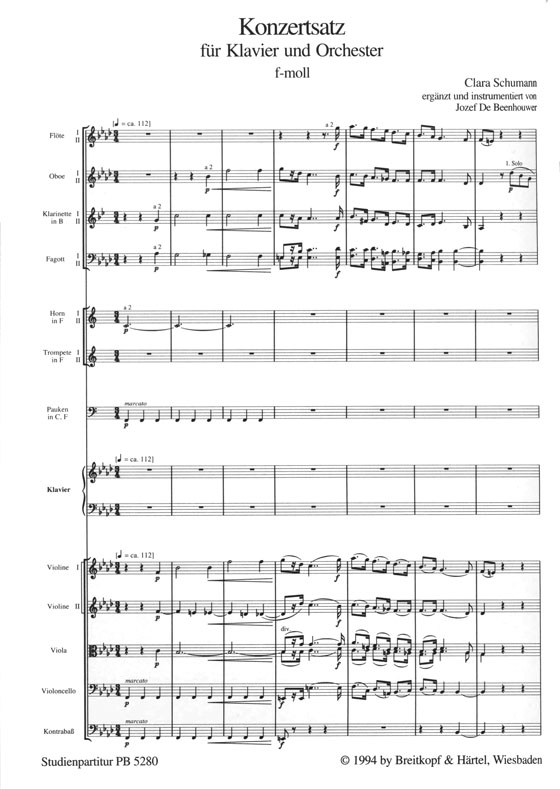 Clara Schumann Konzertsatz für Klavier und Orchester F-Moll Studienpartitur