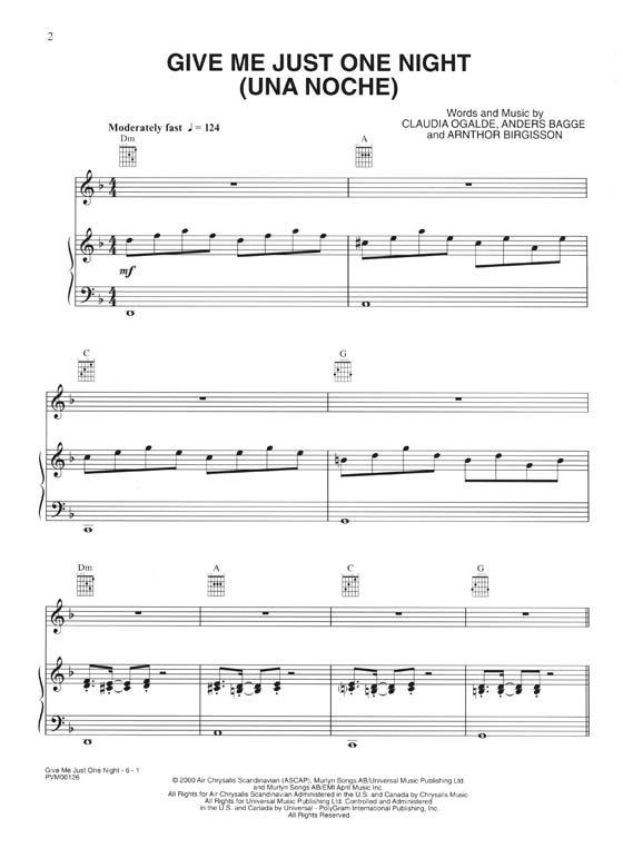 Give Me Just One Night (Una Noche) Original Sheet Music Edition