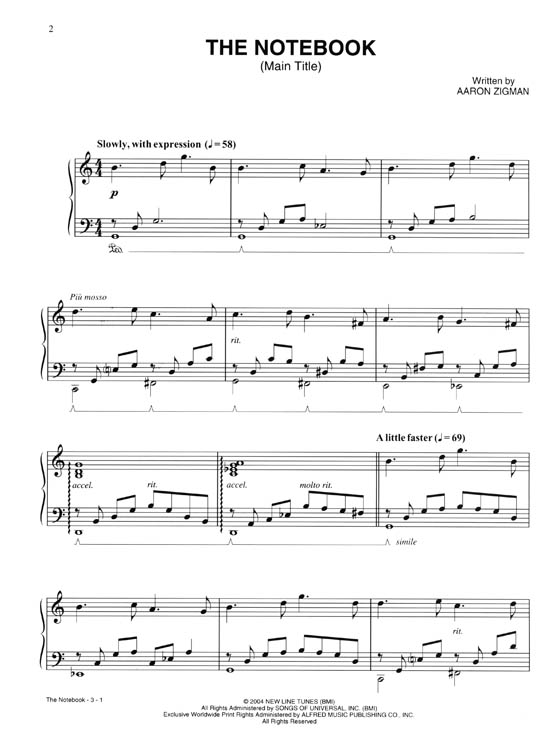 The Notebook (Main Title)  Original Sheet Music Edition Piano‧Vocal‧Guitar