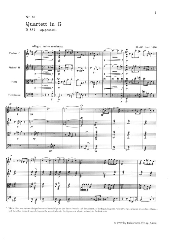 Schubert String Quartet in G Major D 887 - Op. post. 161 Study Scores