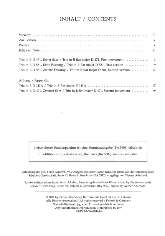 Schubert Complete String Trios for Violin, Viola and Violoncello Schubert Complete String Trios for Violin, Viola and Violoncello