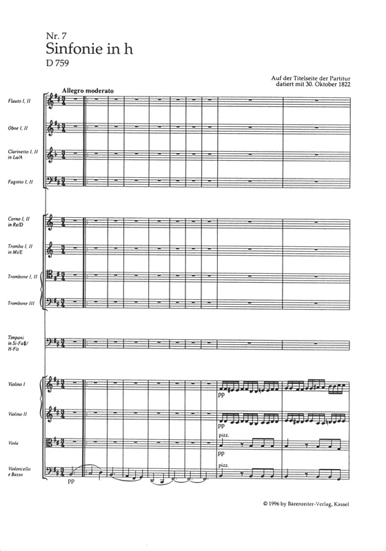 Schubert Symphony No.7 in B minor "Unfinished", D759 Study Scores Schubert Symphony No.7 in B minor "Unfinished", D759 Study Scores