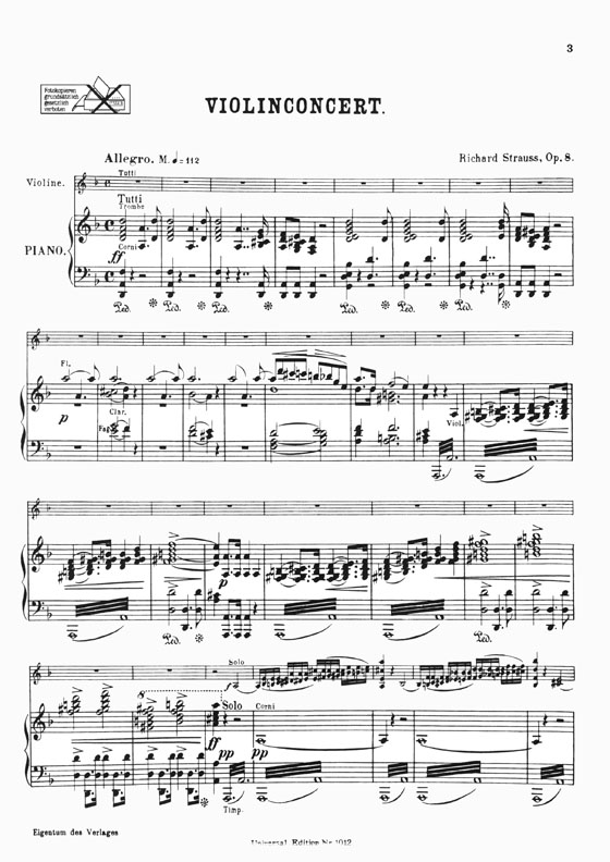 Richard Strauss Violinkonzert Op. 8 Violine und Klavier