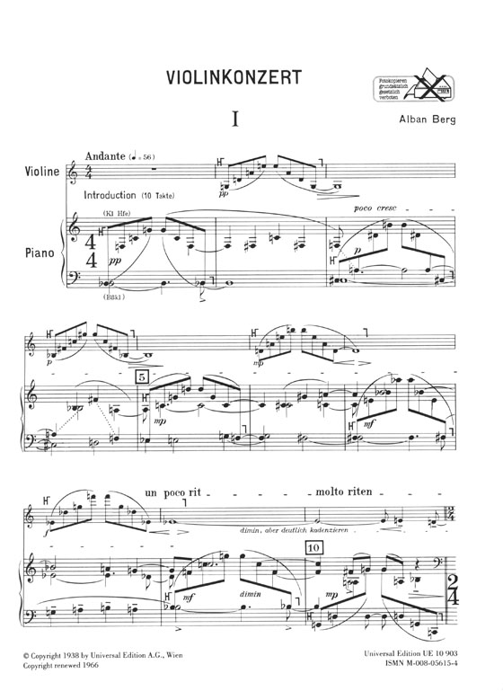 Alban Berg Violinkonzert Klavierauszug
