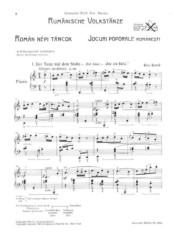Béla Bartók Roumanian Folk Dances for Piano